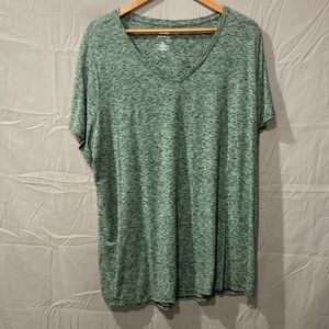 EVRI Heathered Green V-Neck Short Sleeve Top